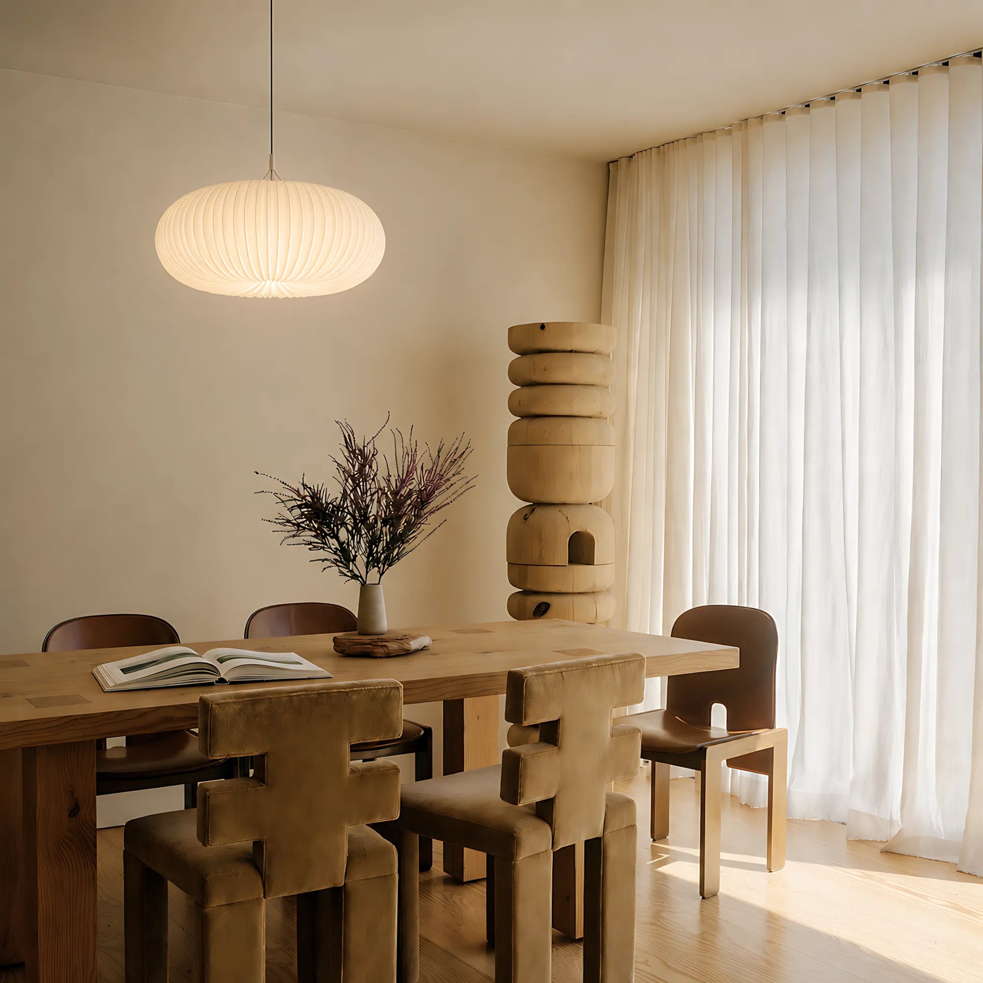 Elara Pleated Remote Dimmable Pendant Light