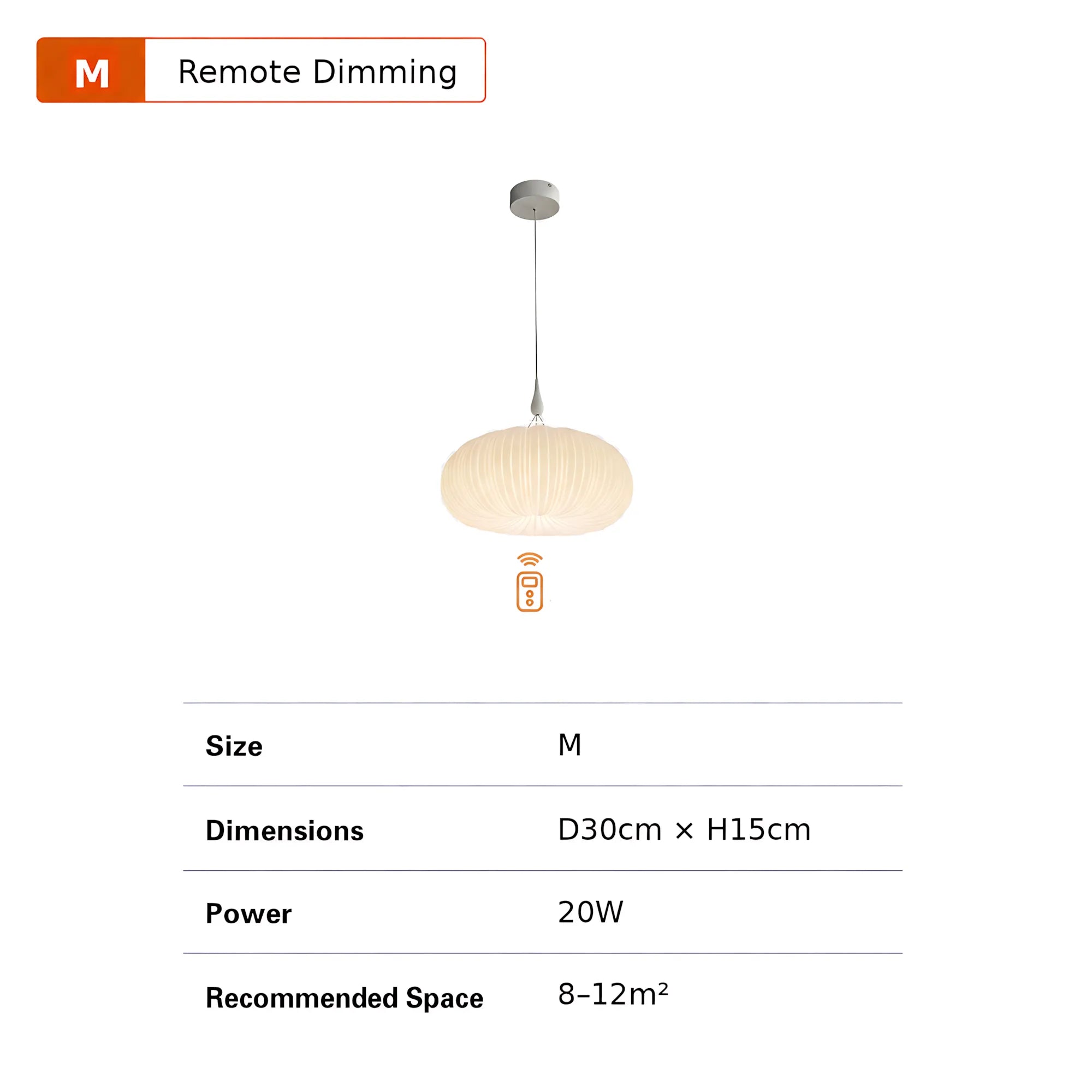 Elara Pleated Remote Dimmable Pendant Light