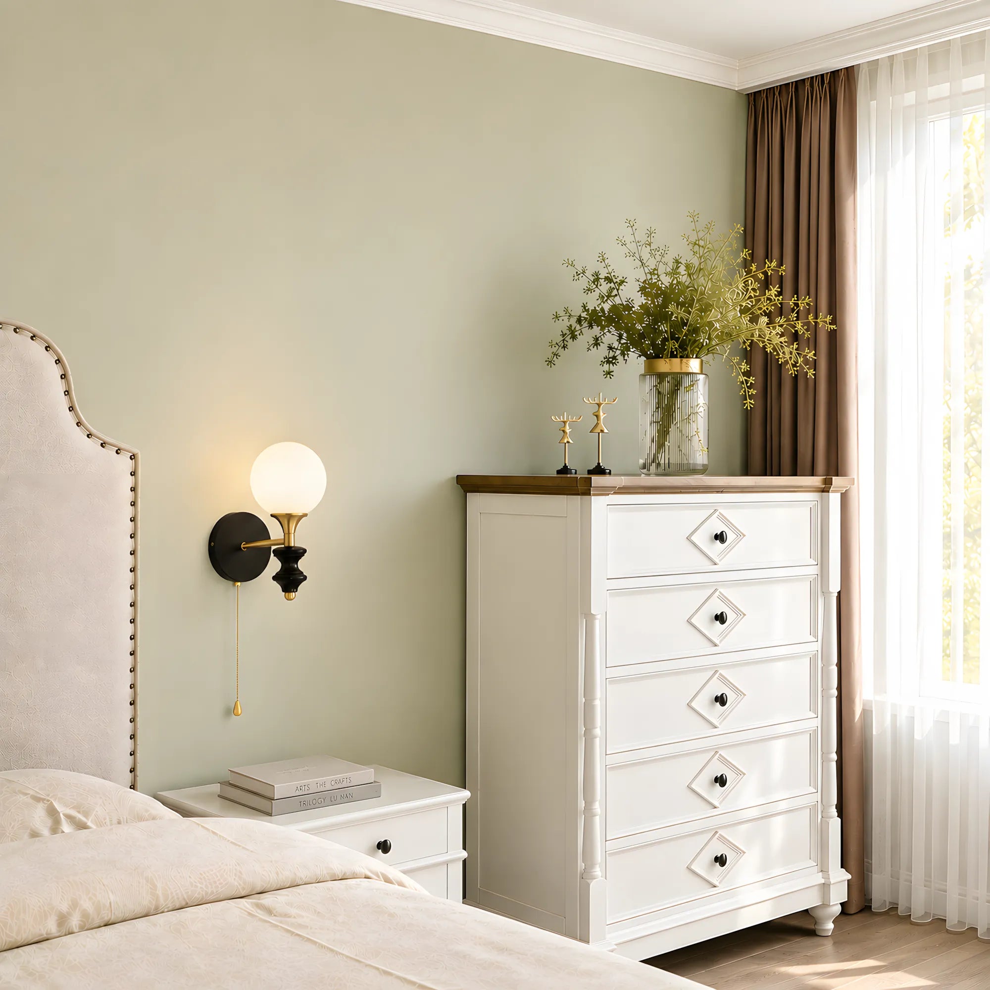Elowen Opal Glass & Rubberwood Wall Light