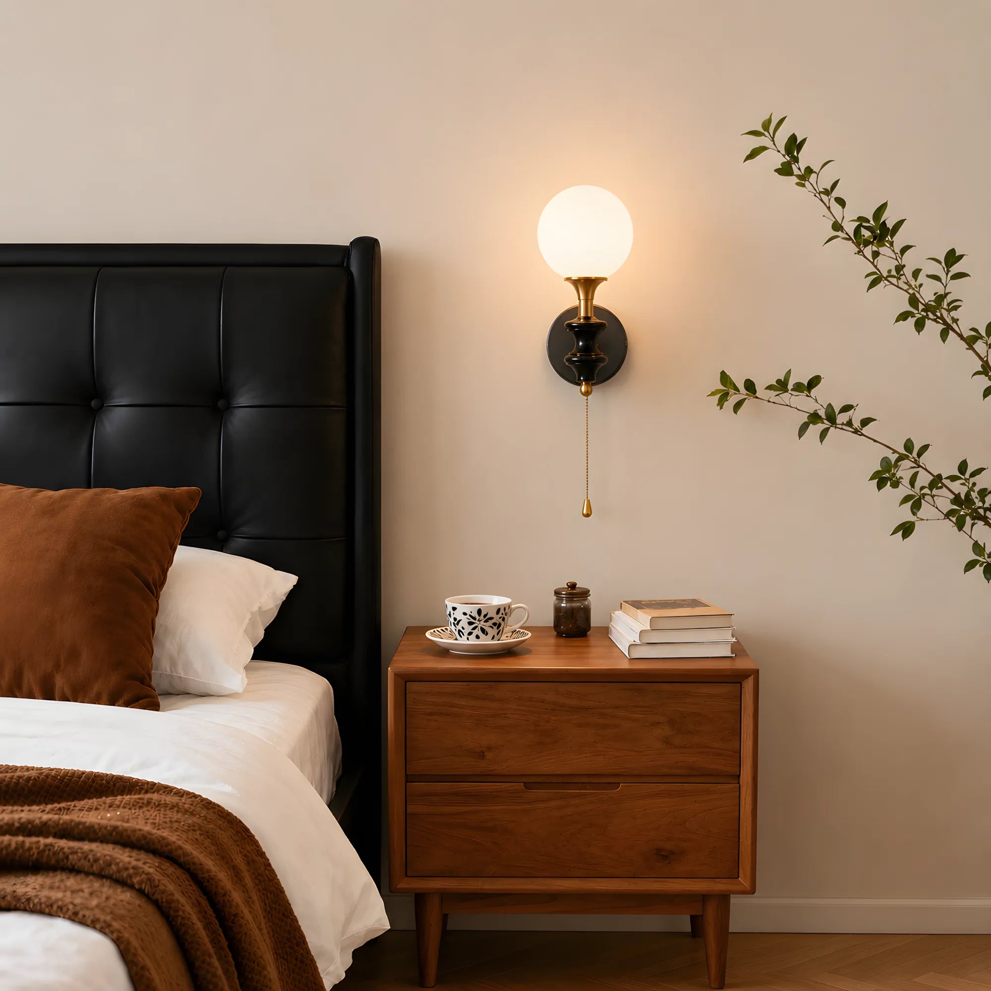 Elowen Opal Glass & Rubberwood Wall Light