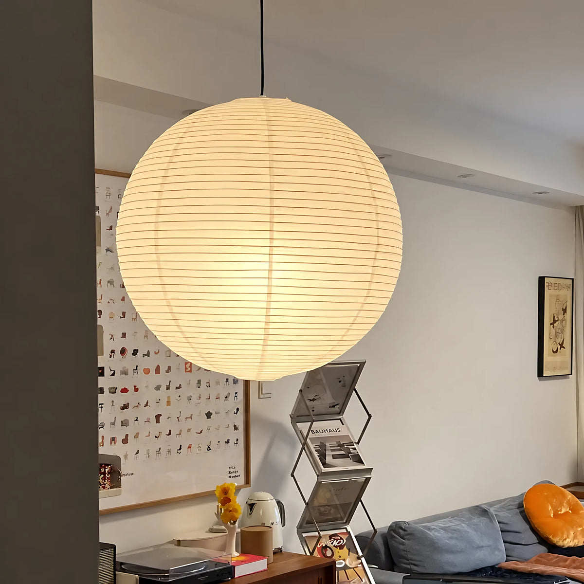 Japanese Round Rice Paper Pendant Light