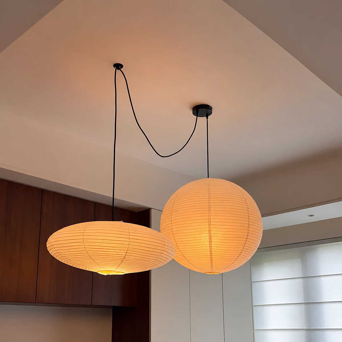 Japanese Swag Oval Rice Paper Pendant Light