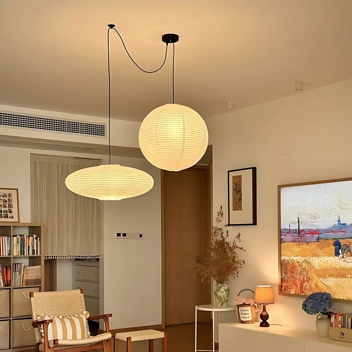 Japanese Swag Oval Rice Paper Pendant Light