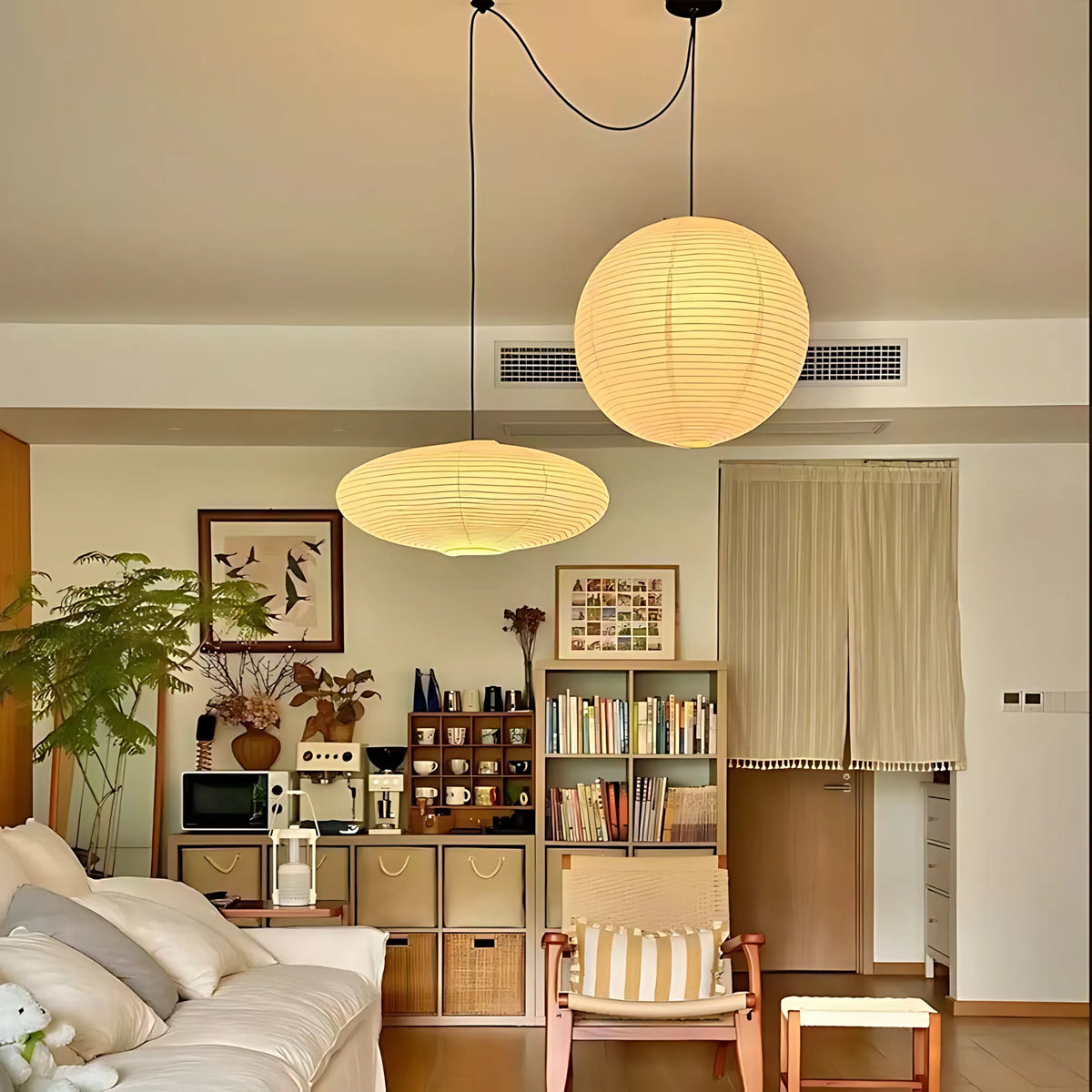 Japanese Swag Oval Rice Paper Pendant Light