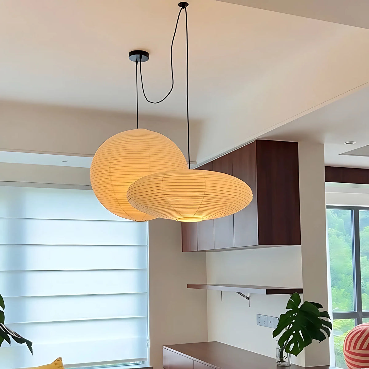 Japanese Swag Oval Rice Paper Pendant Light