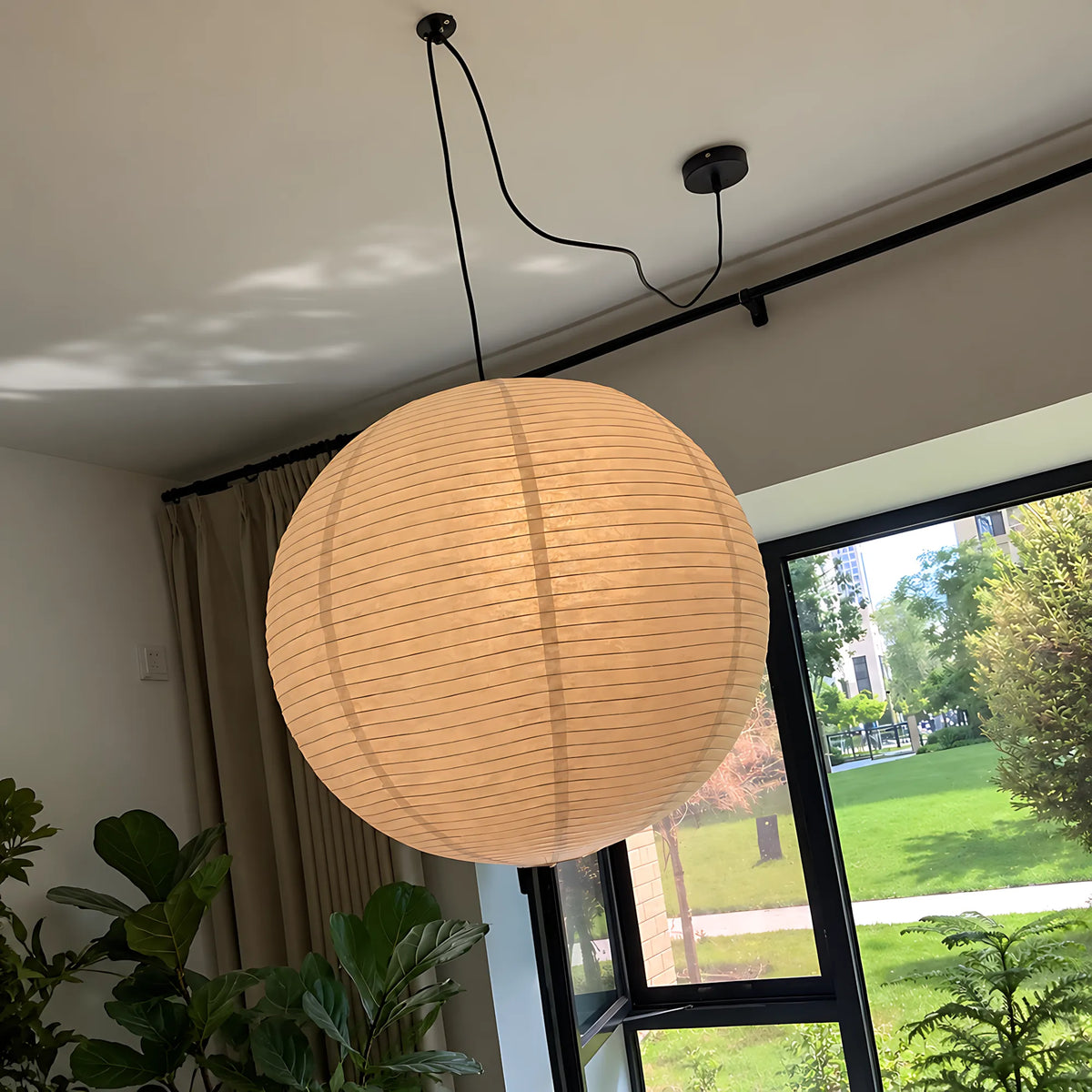 Japanese Swag Round Rice Paper Pendant Light