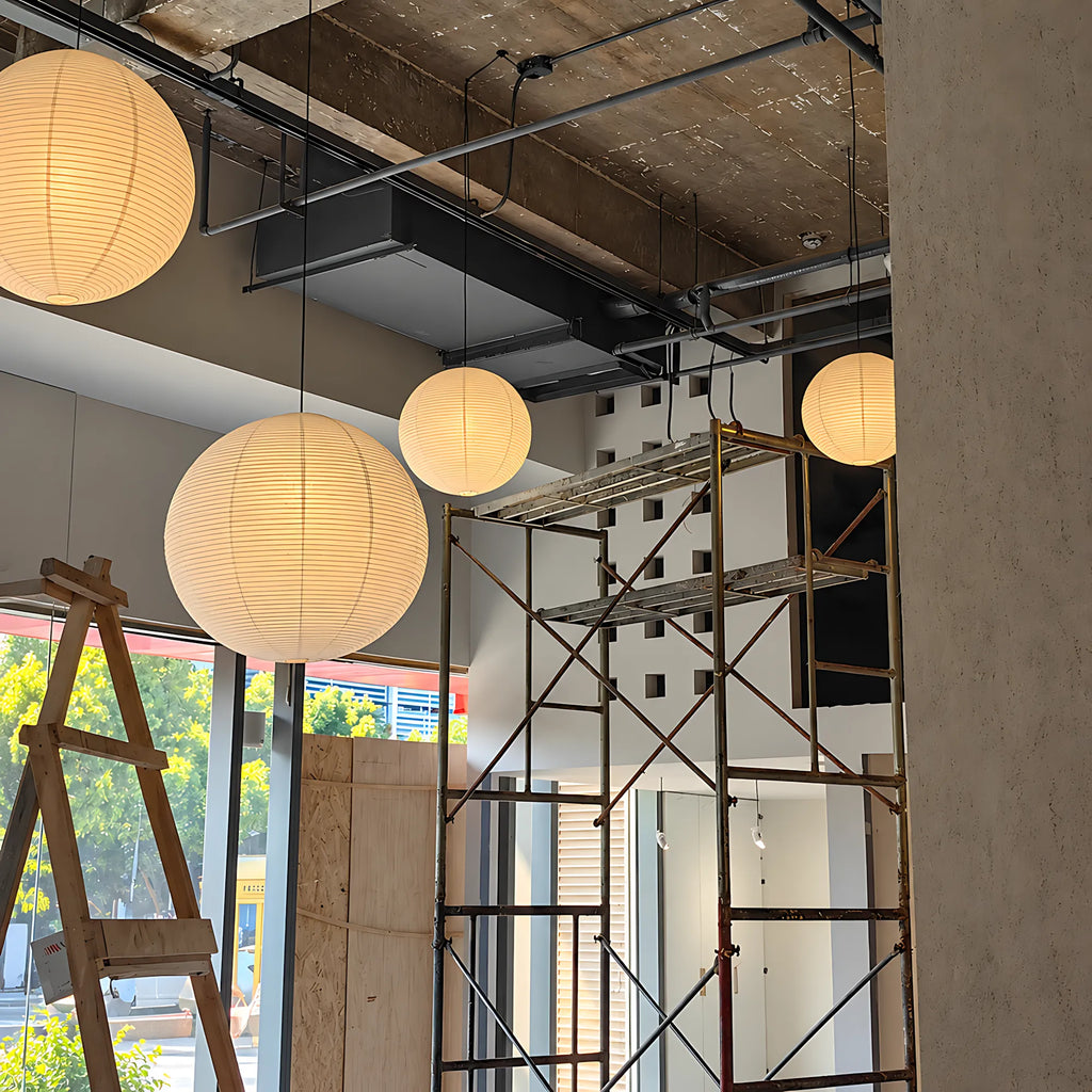 Japanese Swag Round Rice Paper Pendant Light