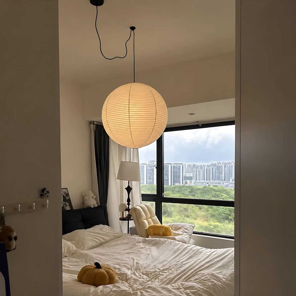 Japanese Swag Round Rice Paper Pendant Light