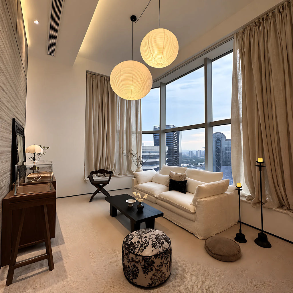 Japanese Swag Round Rice Paper Pendant Light