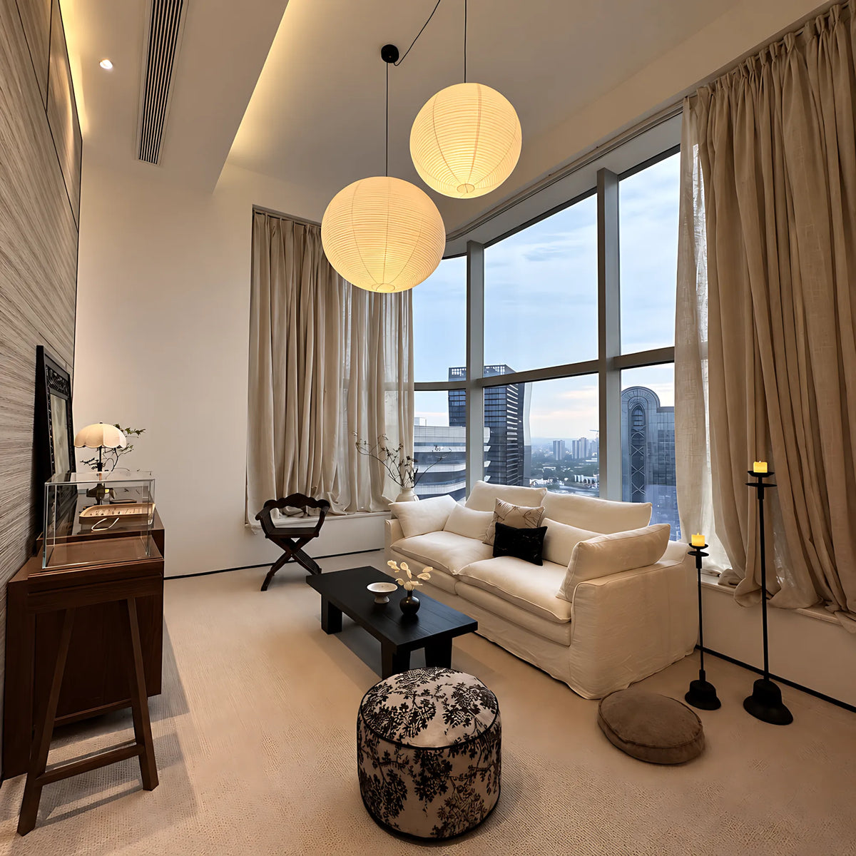 Japanese Swag Round Rice Paper Pendant Light