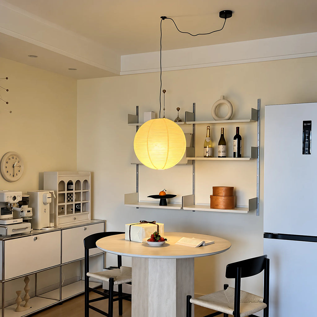 Japanese Swag Round Rice Paper Pendant Light