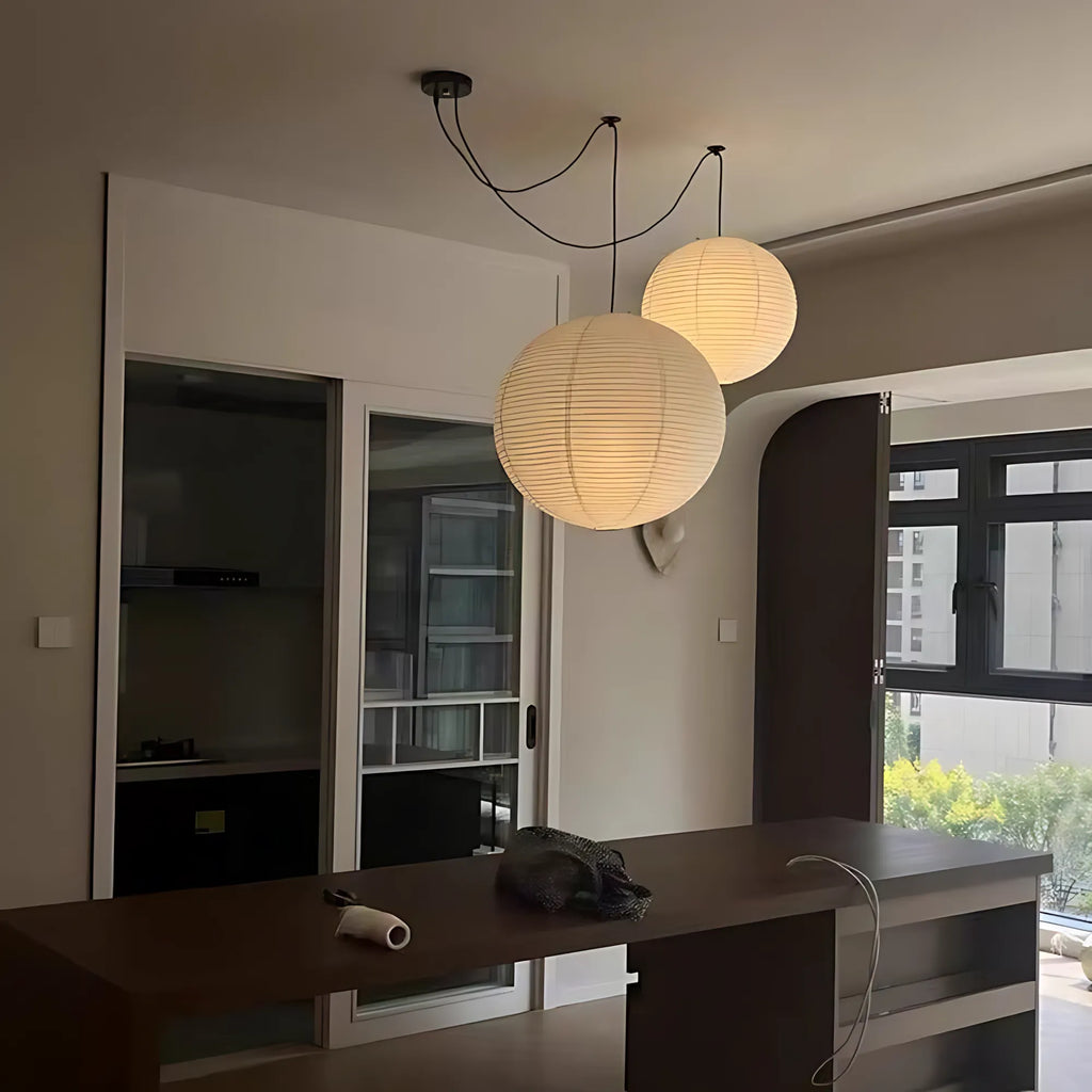 Japanese Swag Round Rice Paper Pendant Light