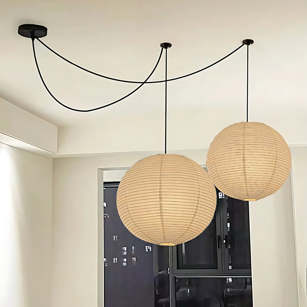 Japanese Swag Round Rice Paper Pendant Light