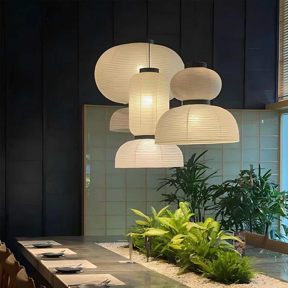 Japanese Tiered Rice Paper Pendant Light