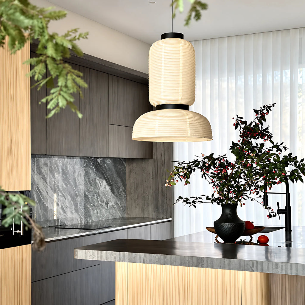 Japanese Tiered Rice Paper Pendant Light
