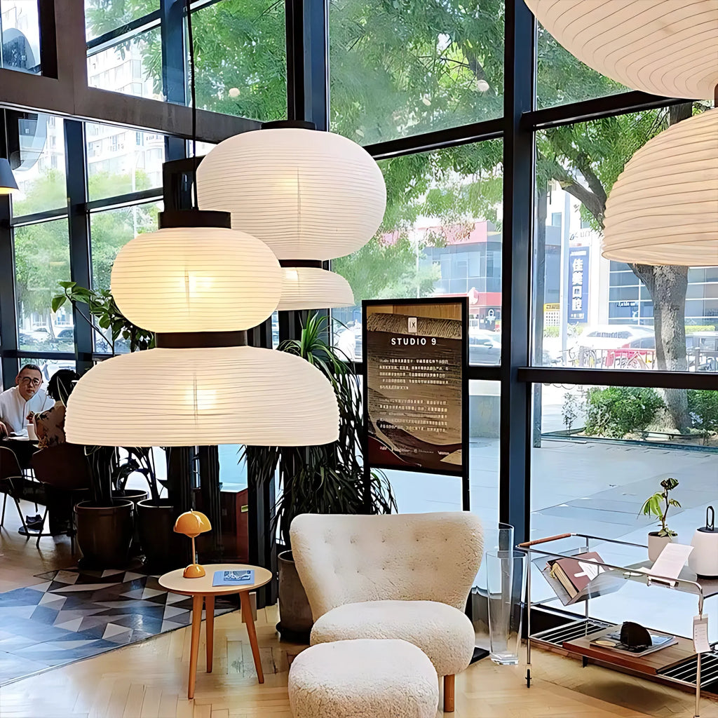 Japanese Tiered Rice Paper Pendant Light