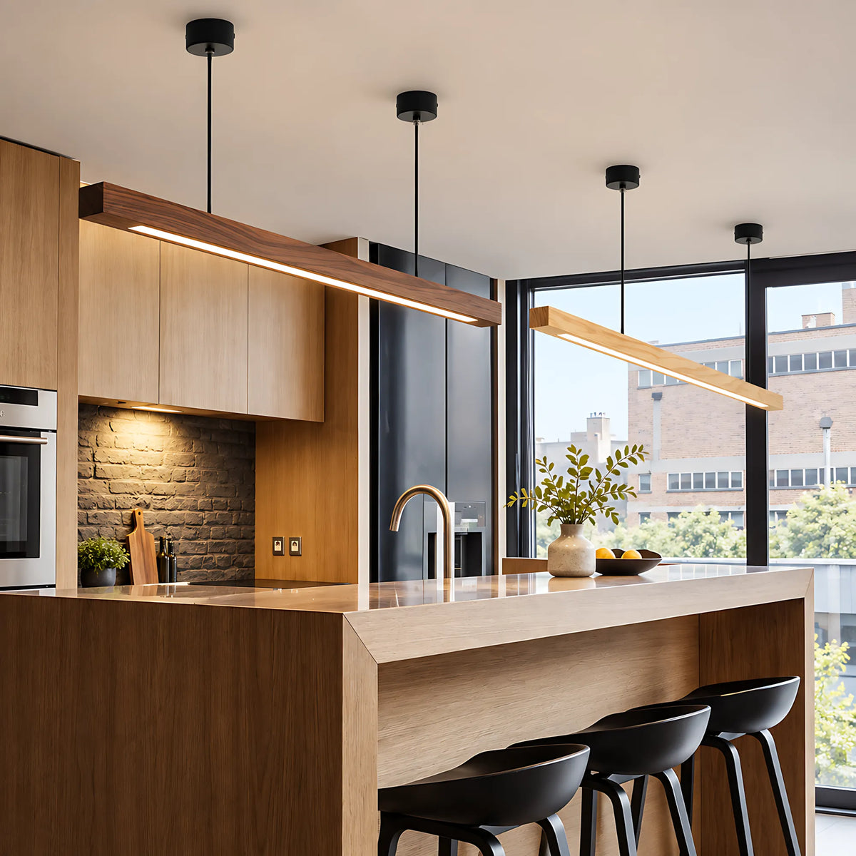 Lunaro Solid Wood Linear Pendant Light