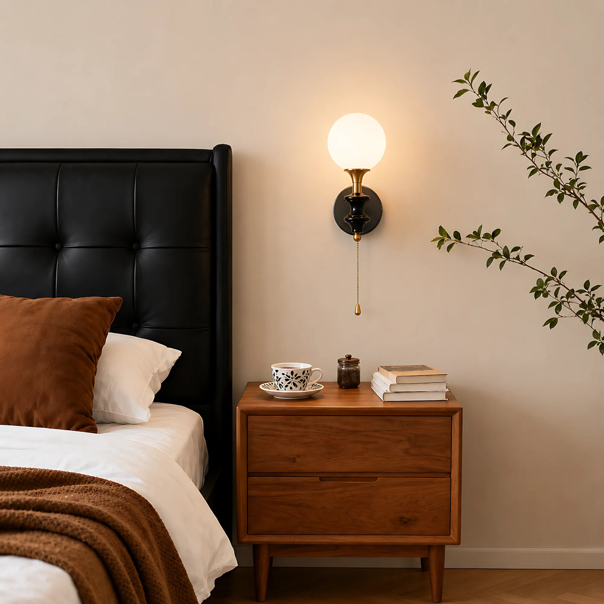Opal Globe Solid Wood Wall Light