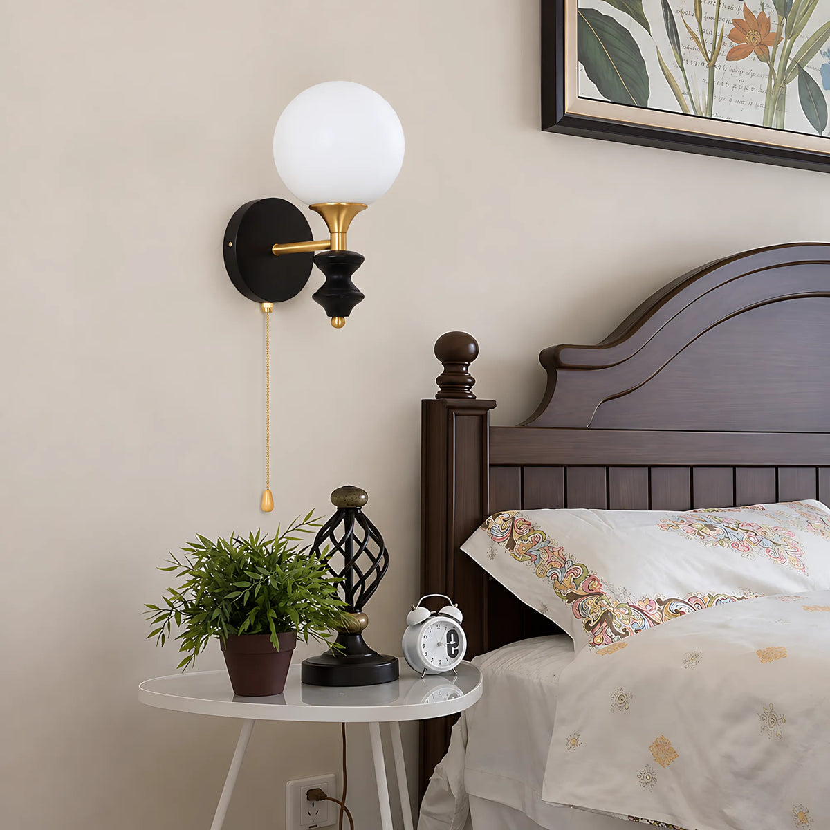Opal Globe Solid Wood Wall Light