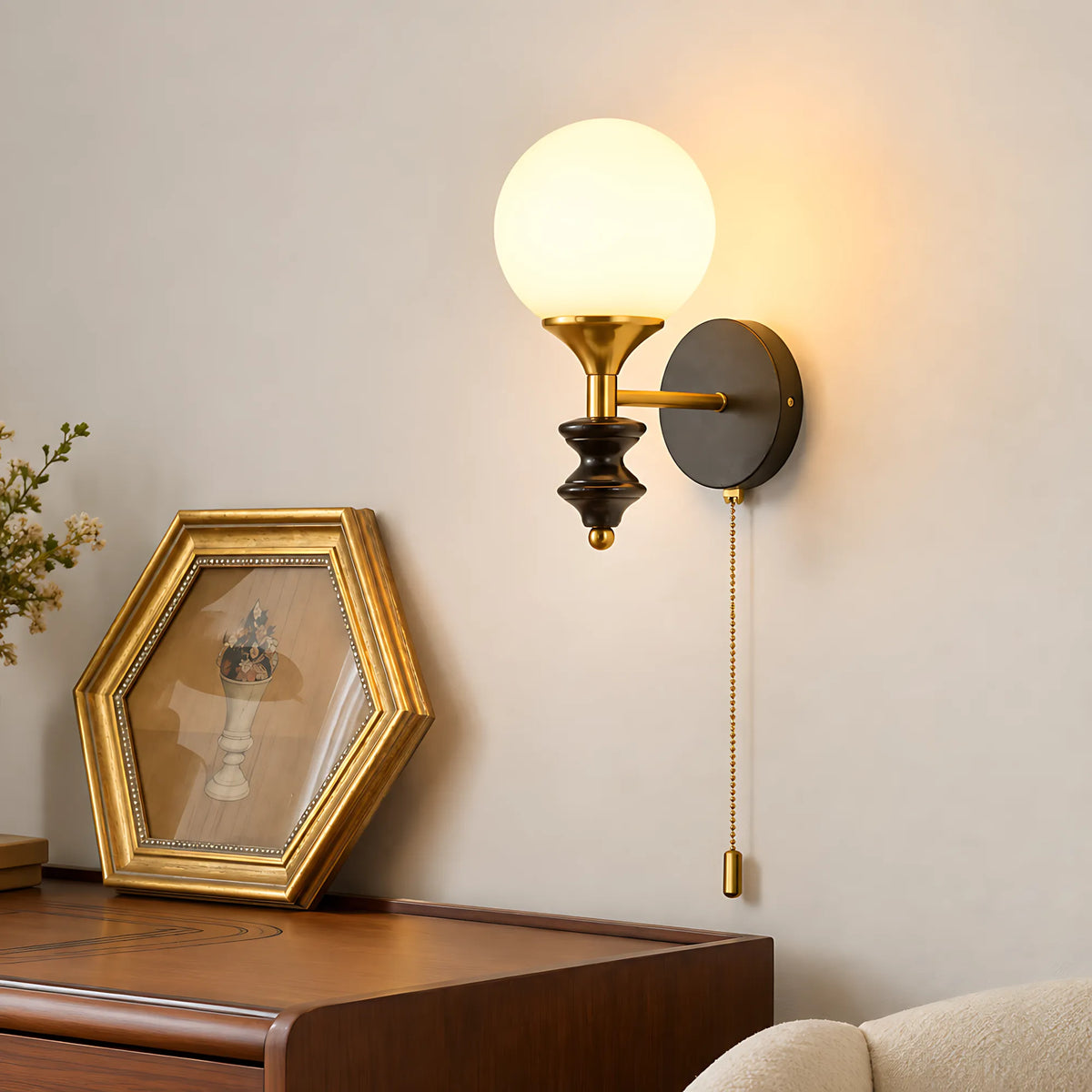 Opal Globe Solid Wood Wall Light