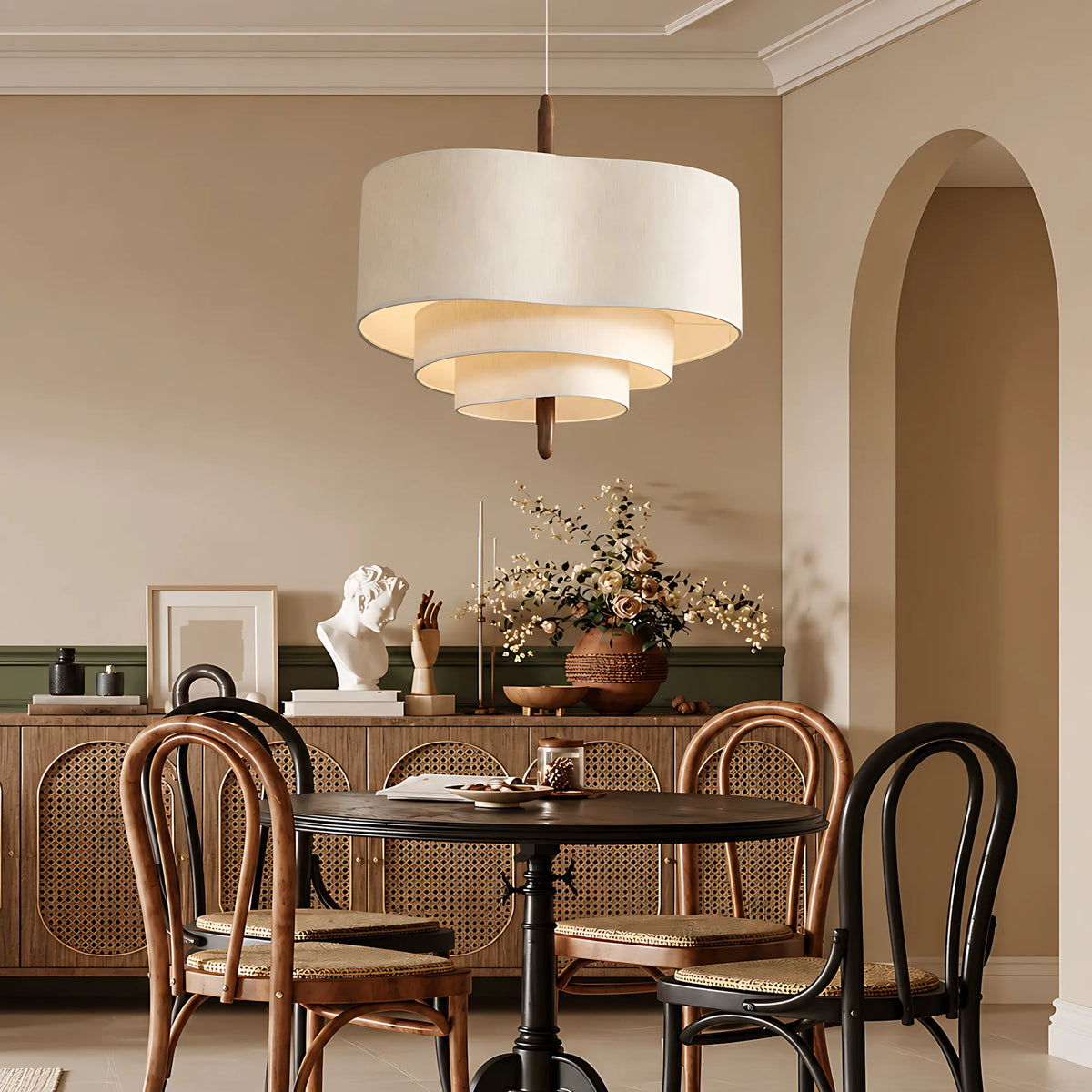 Triple-Tier Linen Pendant Light