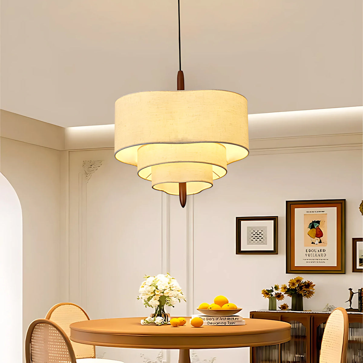 Triple-Tier Linen Pendant Light