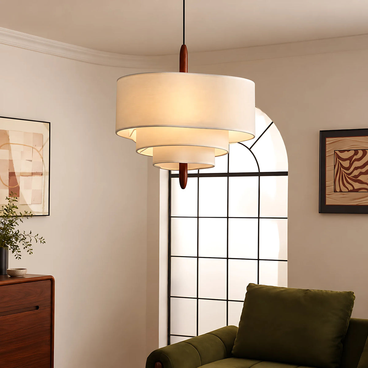 Triple-Tier Linen Pendant Light