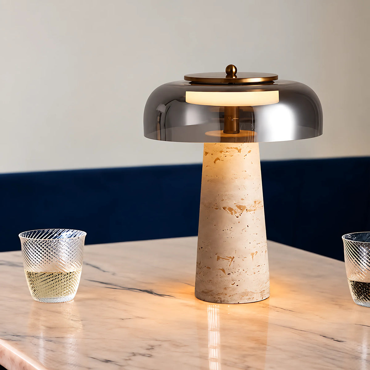 Valtiera Yellow Travertine Glass Table Lamp