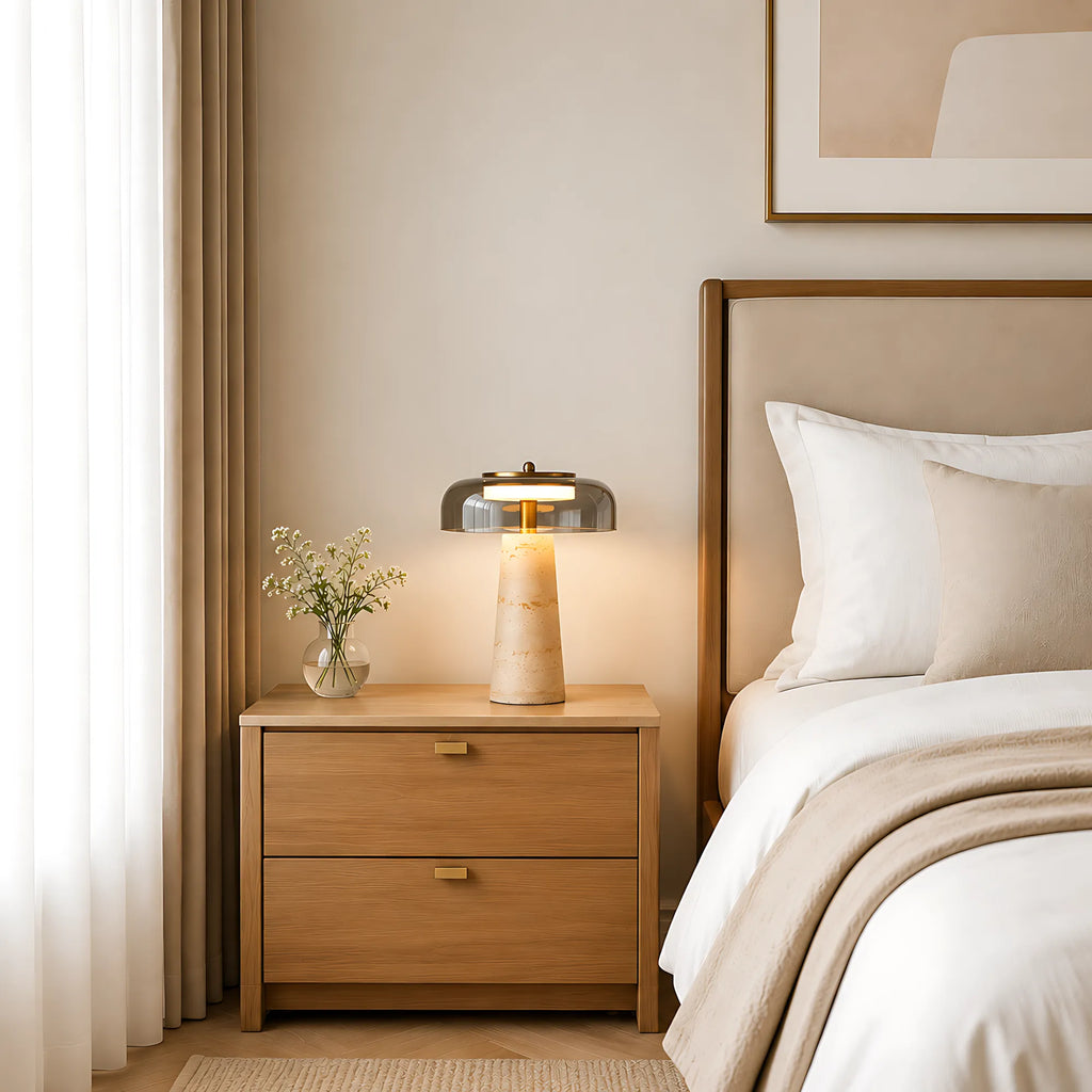 Valtiera Yellow Travertine Glass Table Lamp
