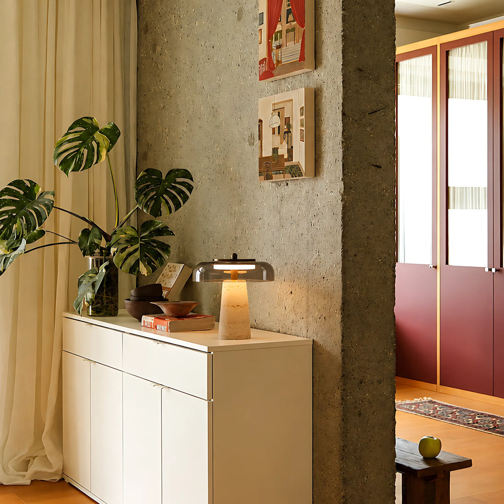 Valtiera Yellow Travertine Glass Table Lamp