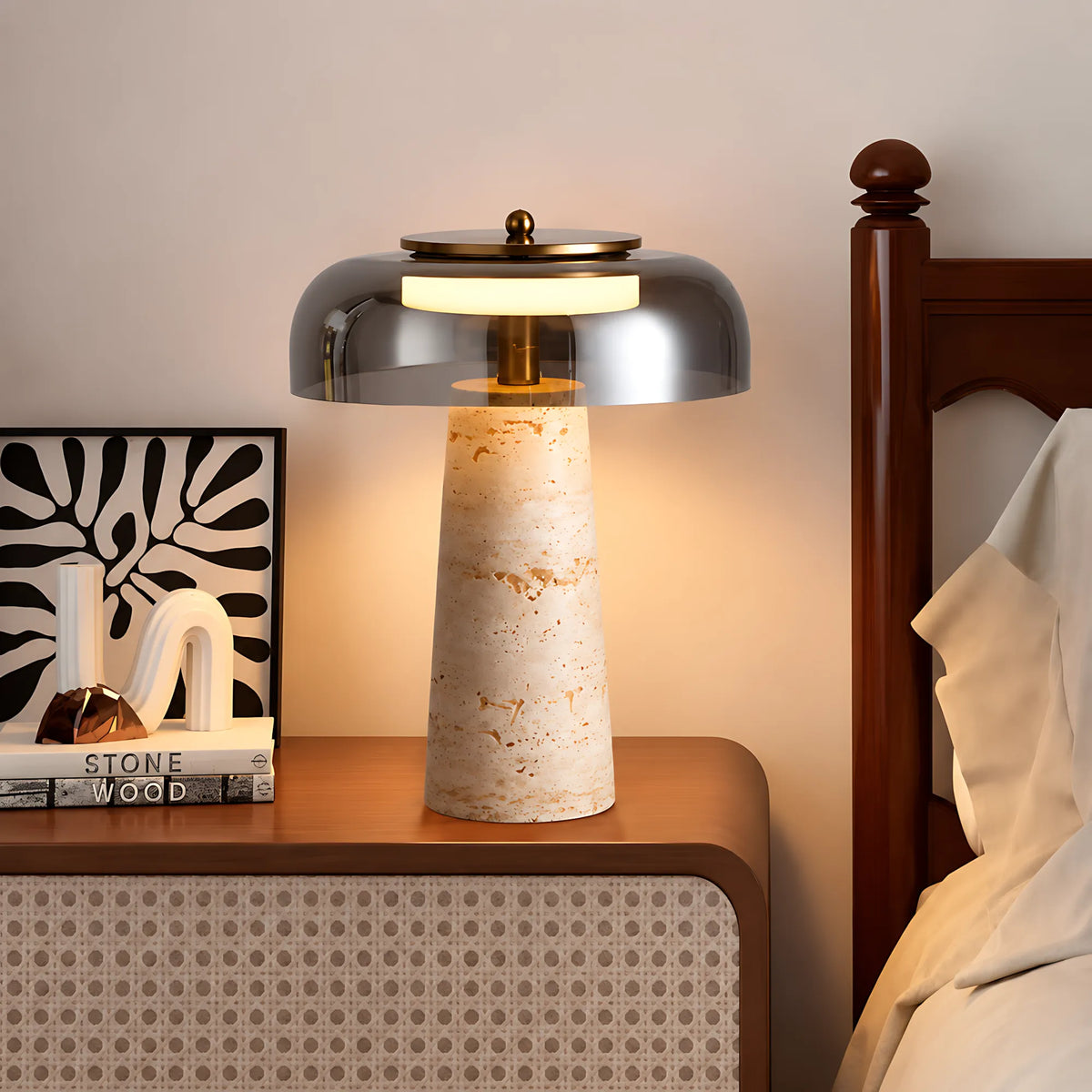 Valtiera Yellow Travertine Glass Table Lamp