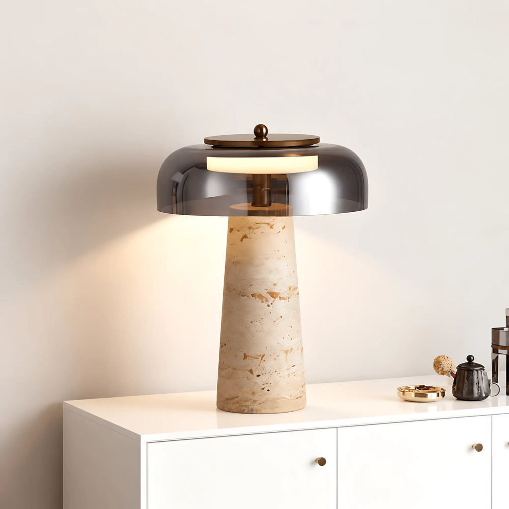 Valtiera Yellow Travertine Glass Table Lamp