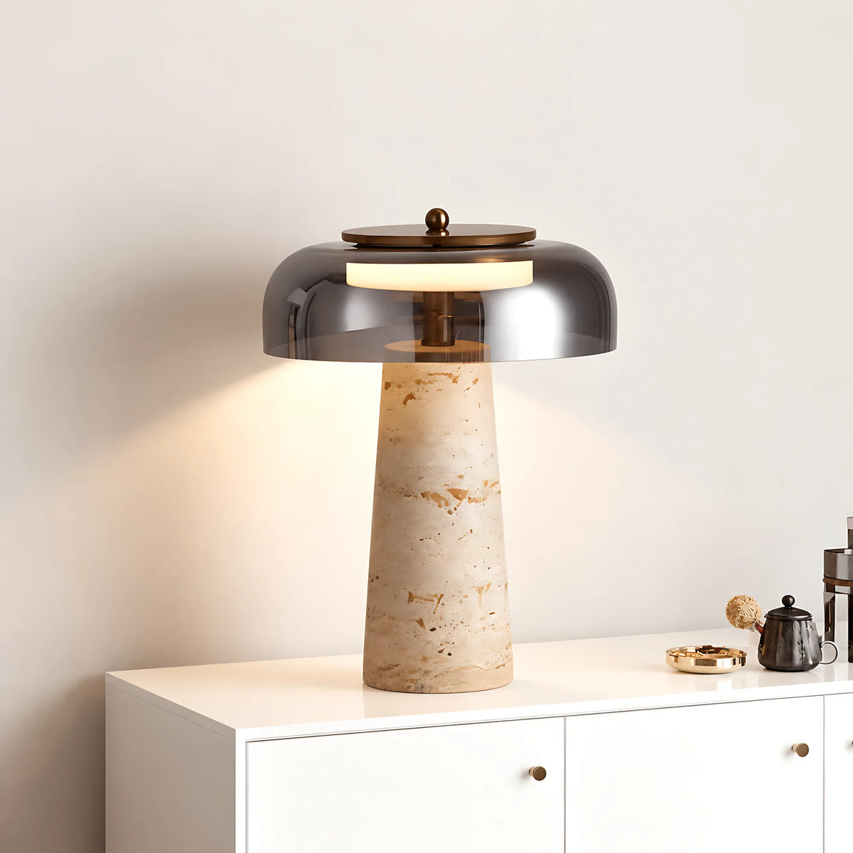 Valtiera Yellow Travertine Glass Table Lamp