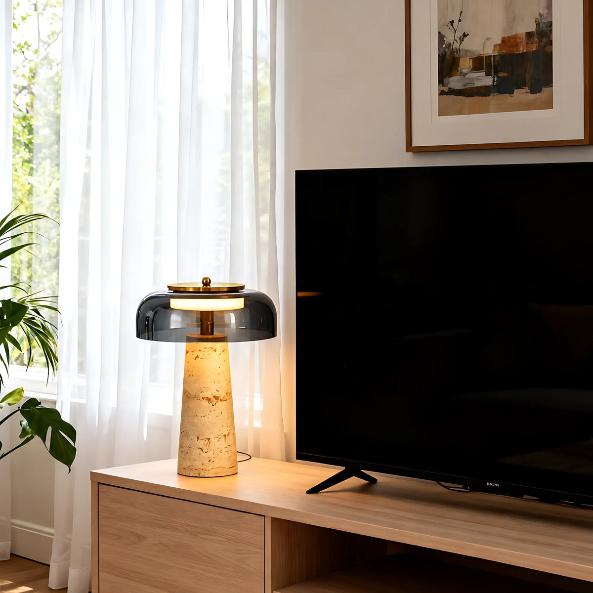 Valtiera Yellow Travertine Glass Table Lamp