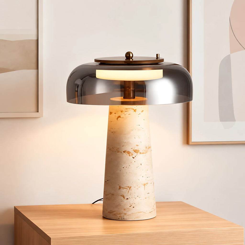 Valtiera Yellow Travertine Glass Table Lamp