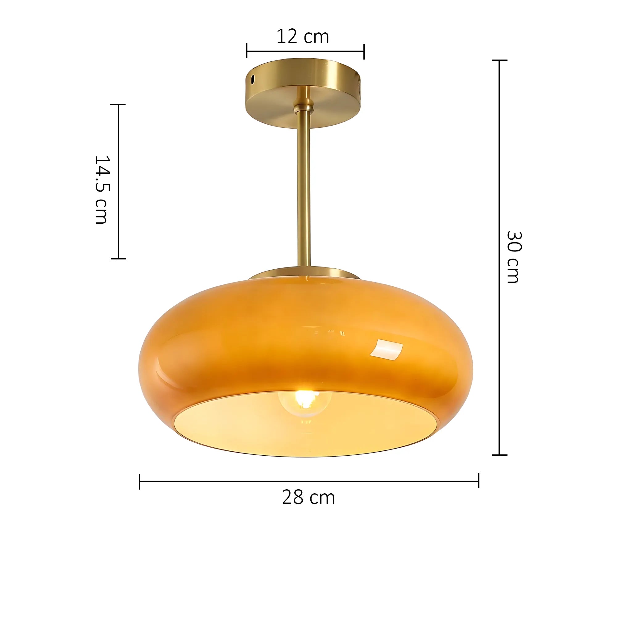 Dimensions diagram of the Luna Amber Glass Pendant Light.